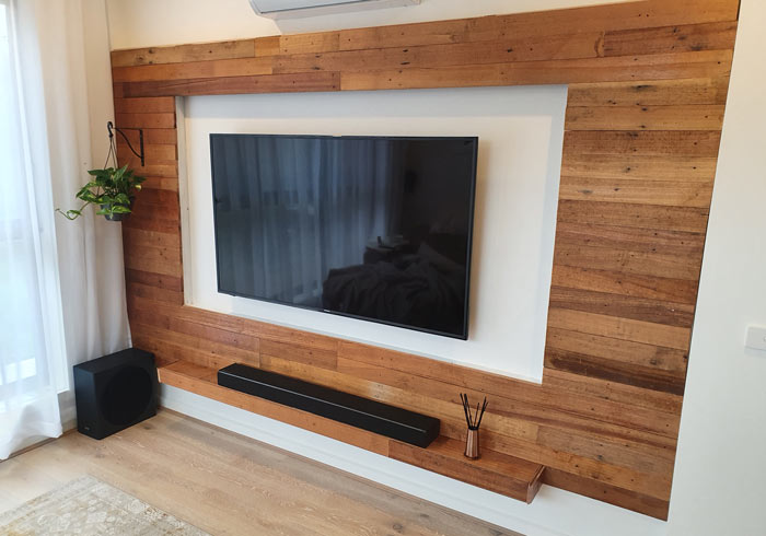 finished timber tv feature wall